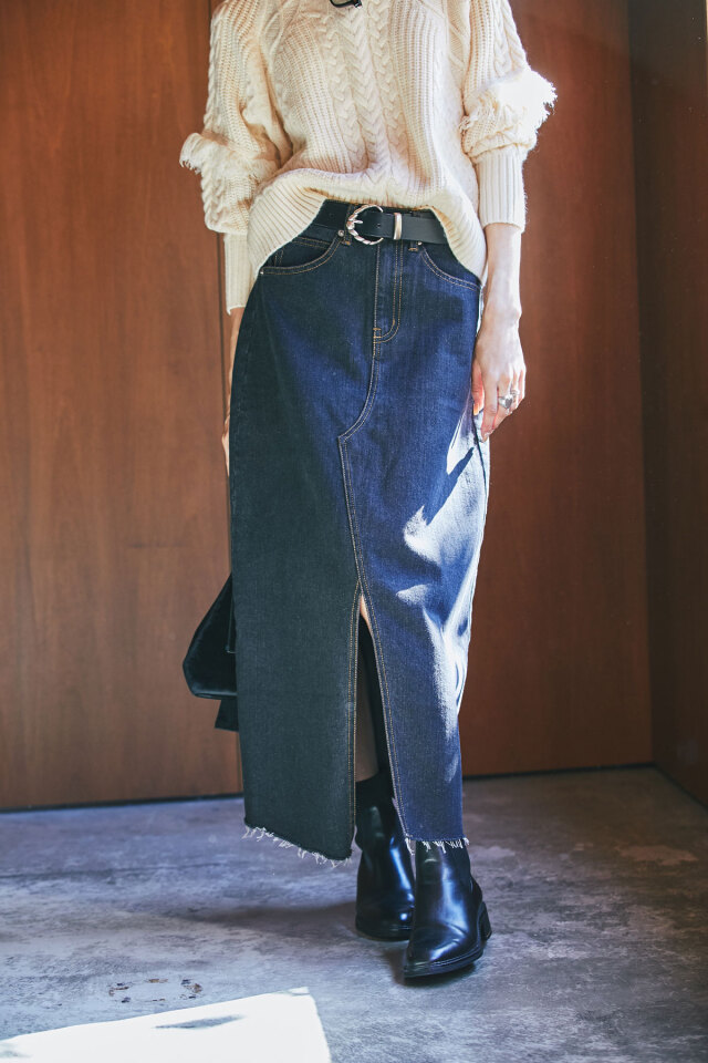 リメイク風デニムロングスカート