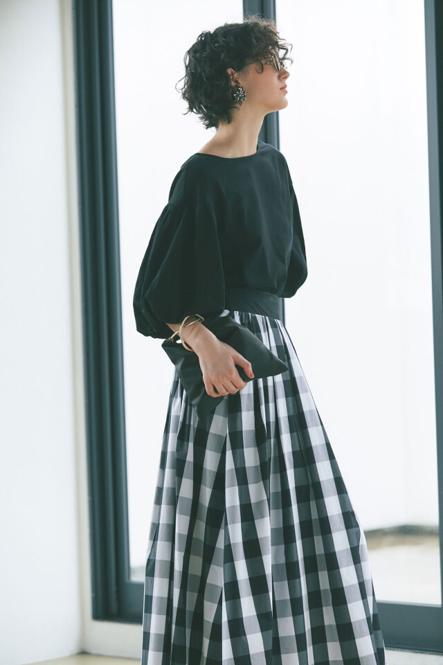 ブロックチェックタックフレアスカート