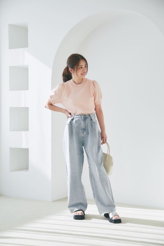 マシェリコラボ】半袖パフスリーブニット