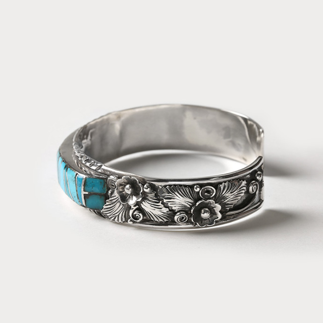 フラワーターコイズバングル｜シルバーアクセサリー｜送料無料