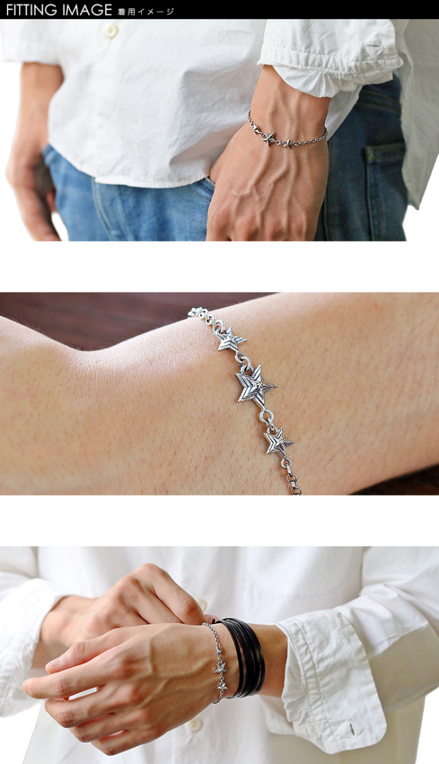トリプル スター ロール チェーン ブレスレット シルバー アクセサリー