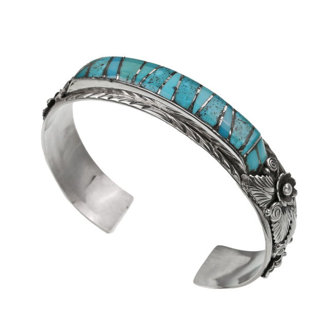 フラワーターコイズバングル｜シルバーアクセサリー｜送料無料