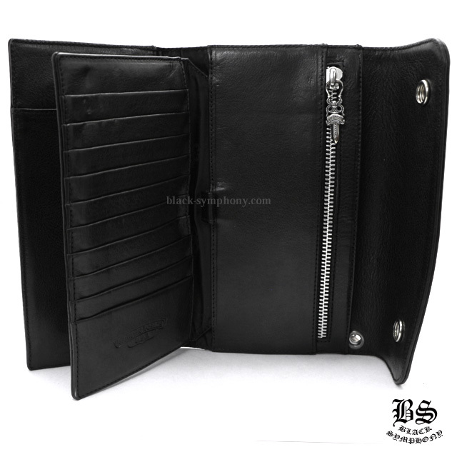 クロムハーツウェーブウォレットクロスボタンブラックヘビーレザー