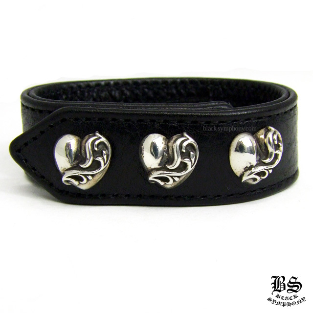 クロムハーツ3ボタン2スナップブレスレットハートボタンブラック