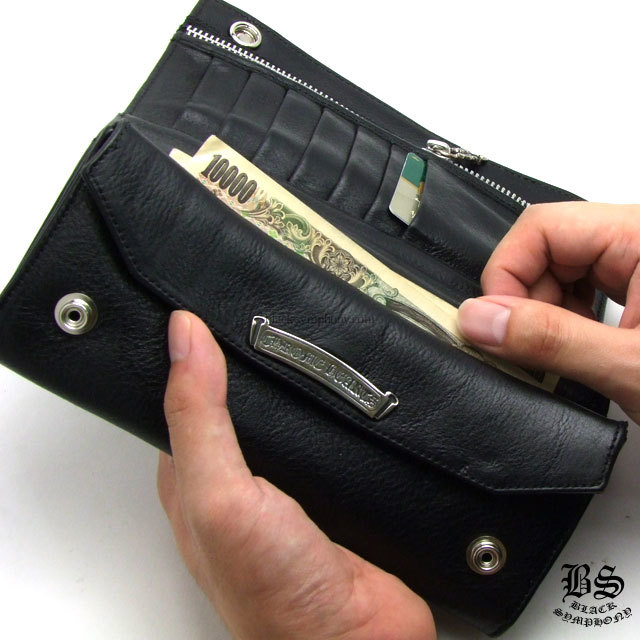 クロムハーツ 財布 ロングウォレットクロスボタンブラックレザー