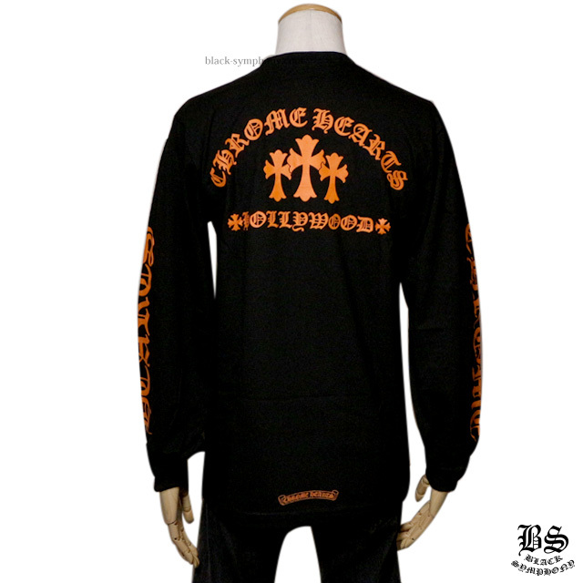 クロムハーツロングTシャツオレンジセメタリークロスブラック|クロム