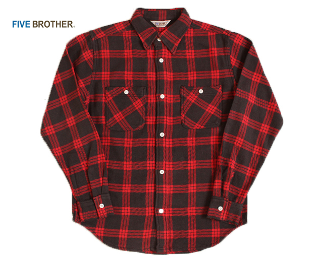 FIVE BROTHER/ファイブブラザー ヘビーネルシャツ 赤x青 ワークシャツ