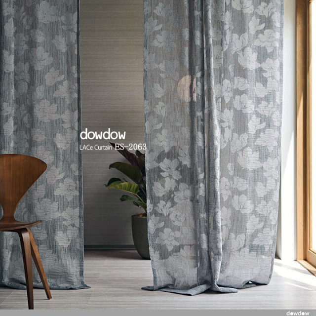 イタリアン モダン】揺らぐ織の花柄のレースカーテン【ES-2063】グレー