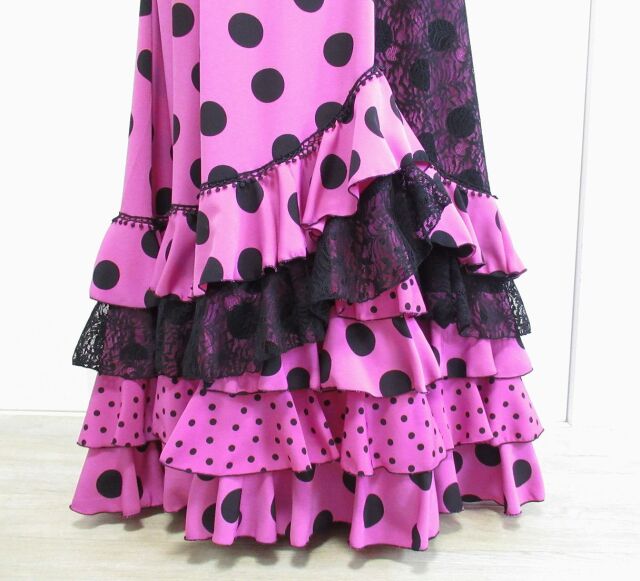 フラメンコ衣装 ハイウエストツーピース ピンク×黒