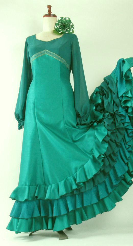 フラメンコ衣装 ワンピース 緑 グリーン