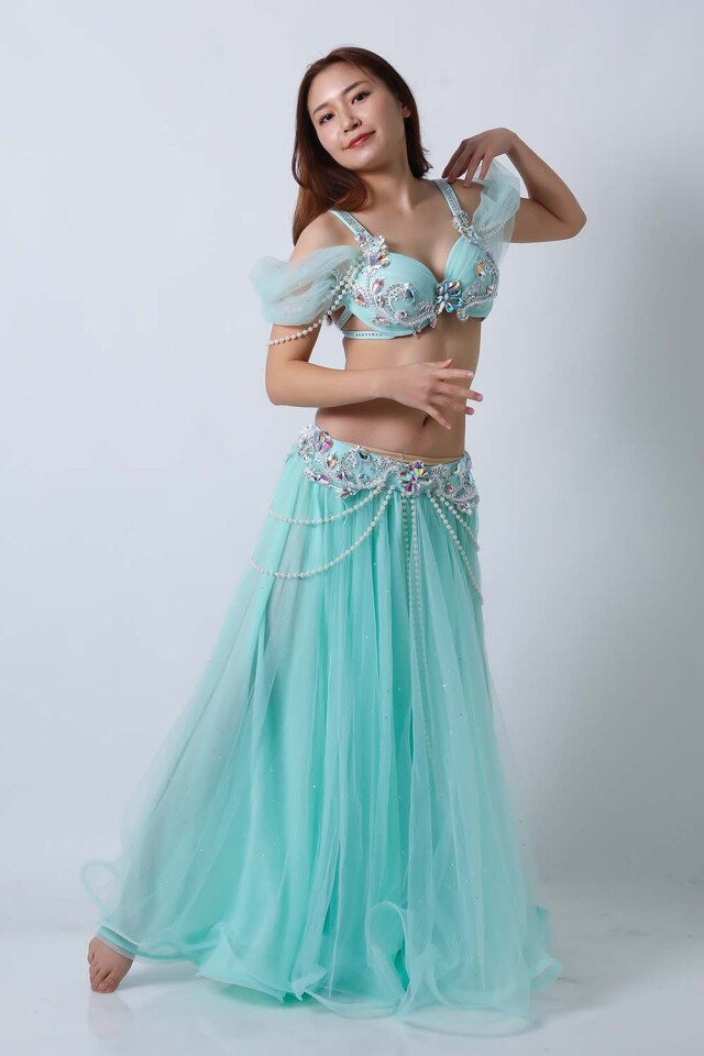 ベリーダンス衣装オリエンタルコスチューム(エメラルドグリーン)【送料