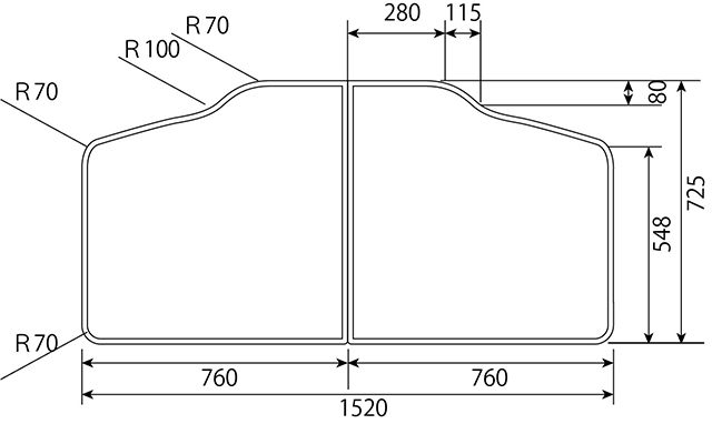 変形組み合わせ風呂ふた 725mm×1520mm 2枚割 風呂ふた満足館