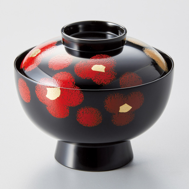 松 誰袖形皿 朱/溜 木製 12-07205/07206 漆器の井助