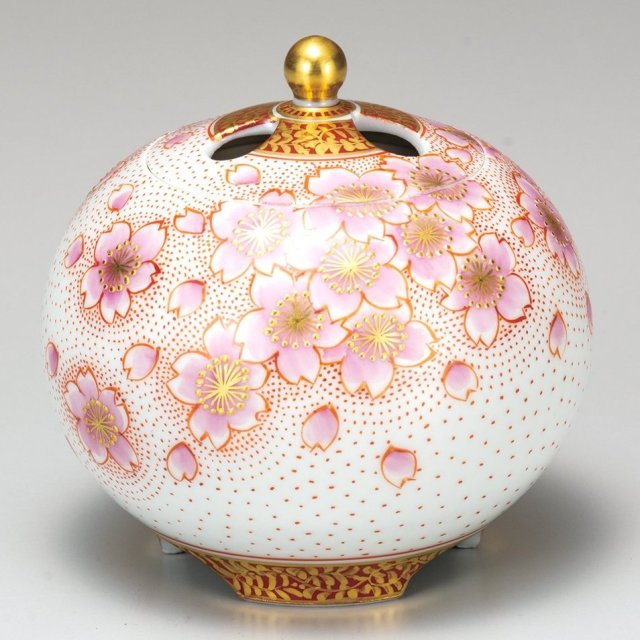 高級ギフト ご贈答品 九谷焼3号香炉 金襴手桜 福田良則 【九谷焼販売の