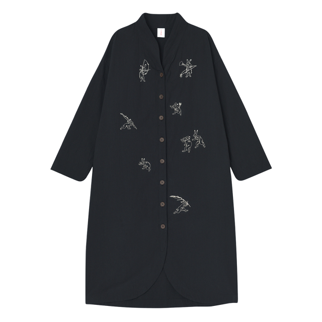 KY29-672CB／薄手ロングコート[播州織]／兎(黒)