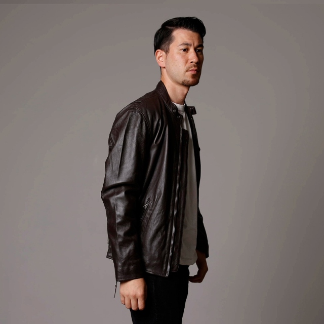 Mo-Laws ラム革 シングルライダースジャケット メンズ ブラック