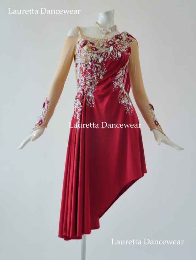 社交ダンスドレス】LT20279 高級仕様 ラテンドレス ワインレッド