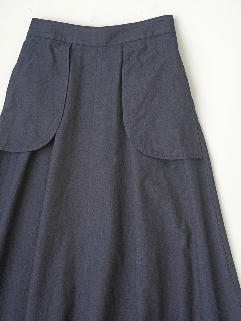 16／－インディゴ平織 ふらしポケットフレアスカート