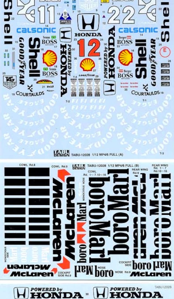 タブデザイン 1/12 マクラーレン MP4/6 フルスポンサーデカール