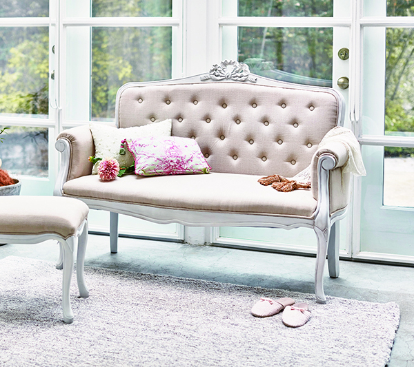 サロンソファ 2人掛け ソファ フレンチシャビー アンティーク風 木製