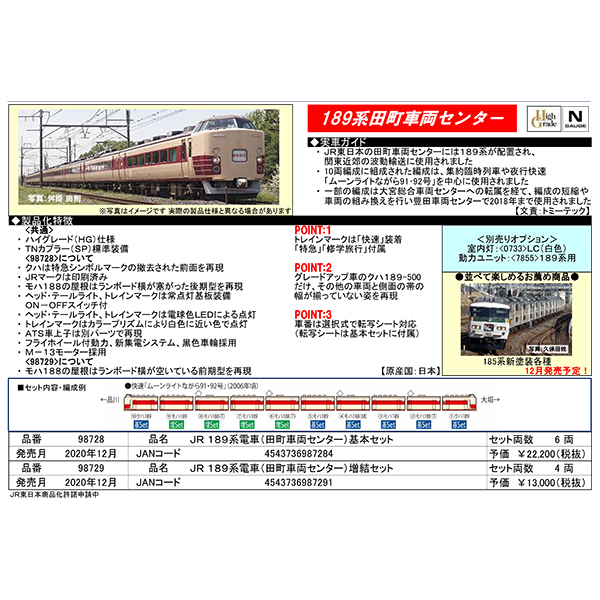 TOMIX 98728/98729 189系（田町車両センター）6両基本/4両増結セット