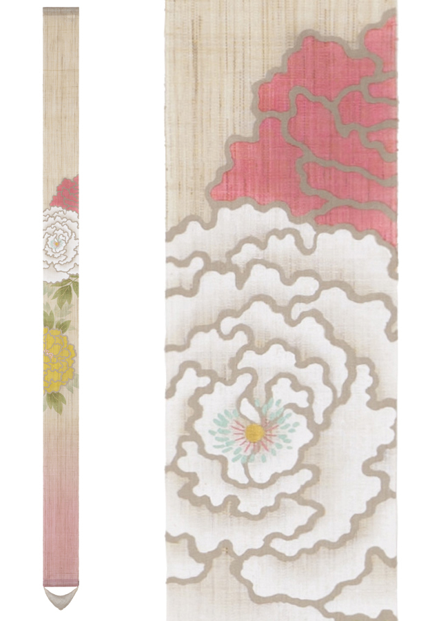 手染め麻細タペストリー「牡丹」 [京都洛柿庵オンラインショップ]