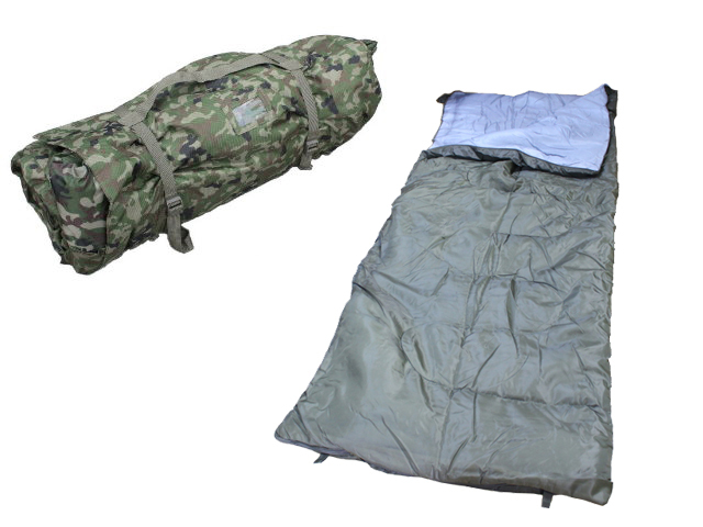 迷彩寝具袋・封筒型軽量シュラフのセット
