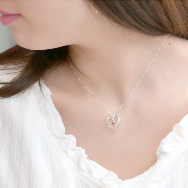 ◇誕生石対応◇フェザーハートネックレス Mirai Tenshi 翼の願い 羽