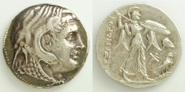 エジプト テトラドラクマ銀貨 アレキサンダー大王／アテナ女神