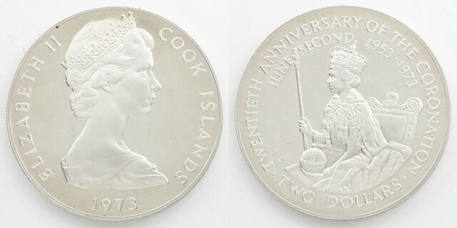 クック諸島 1973 2ドル銀貨 エリザベス2世