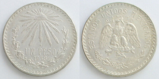メキシコ 1938 1ペソ銀貨 リバティキャップ