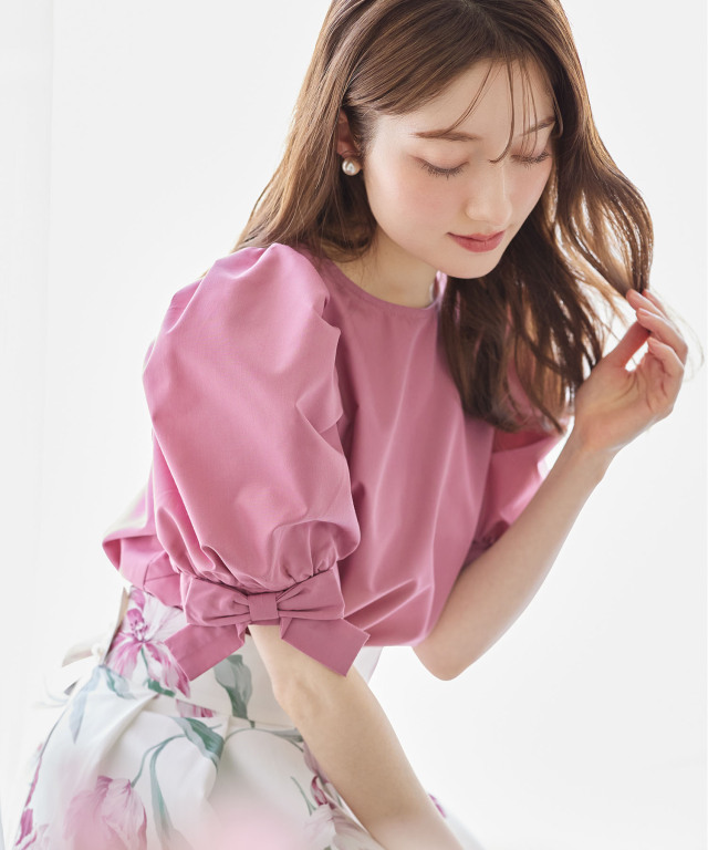 ルネ】お袖おリボン♡パフスリーブ♡ブラウス 袖口リボン付き