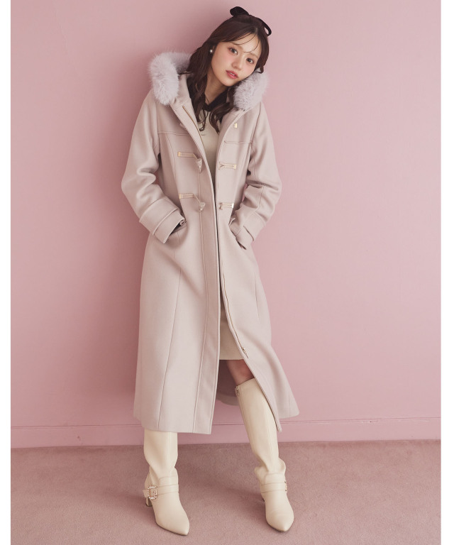 取り外し可能なファー付きフィット＆フレアシルエットダッフルコート