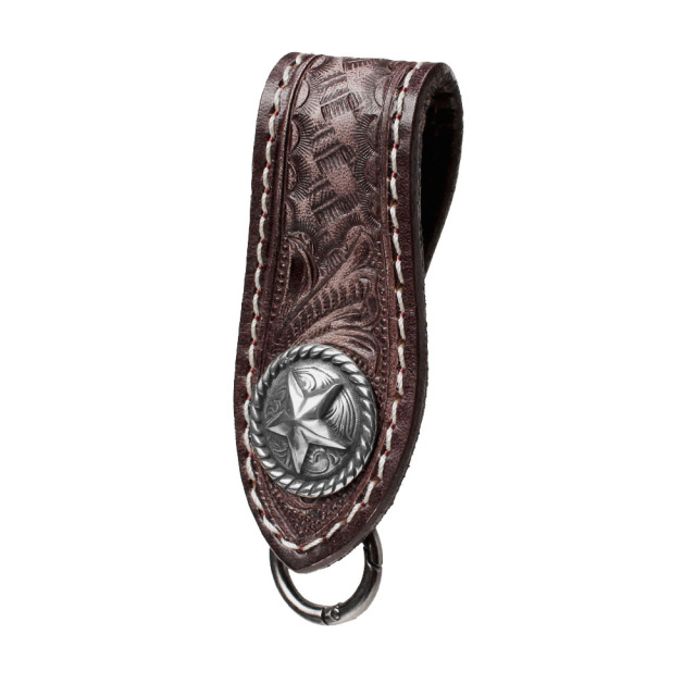 カービングレザー ベルトループ キーホルダー 本革 コンチョ付き