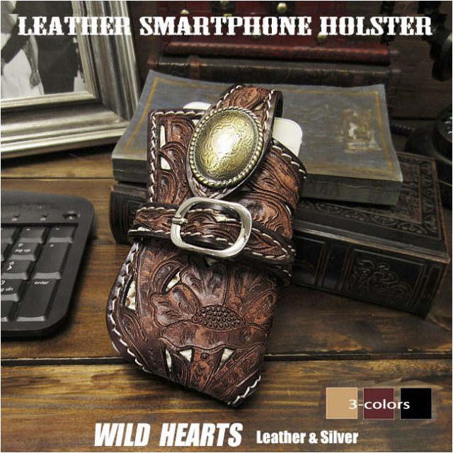 カービング スマホ/iPhoneケース スマホホルダー 本革 ヌメ革 サドル