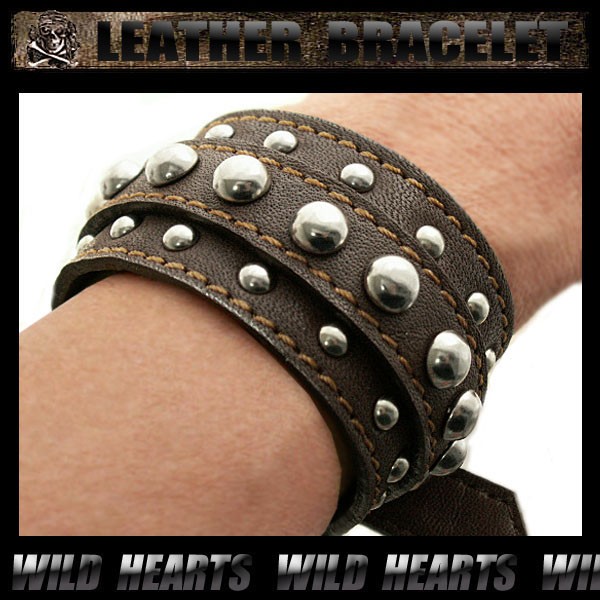 レザーブレスレット／レザーリストバンド／牛革／茶／Leather Bracelet