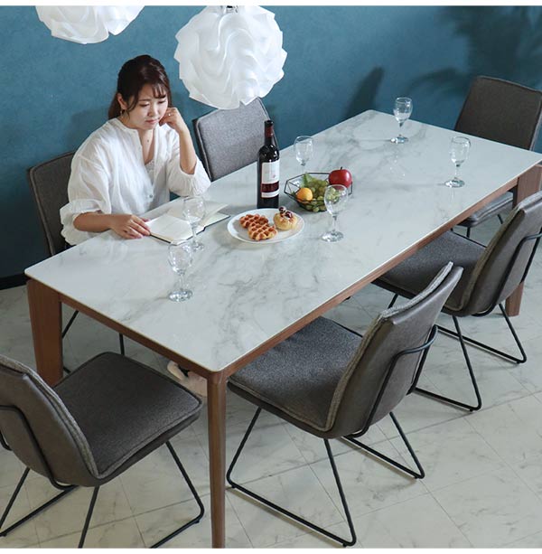 輸入家具 大理石調ダイニングセット7P 幅180cm グレー HOBANG｜モダン