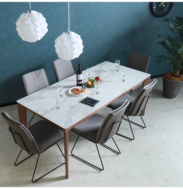 輸入家具 大理石調ダイニングセット7P 幅180cm グレー HOBANG｜モダン