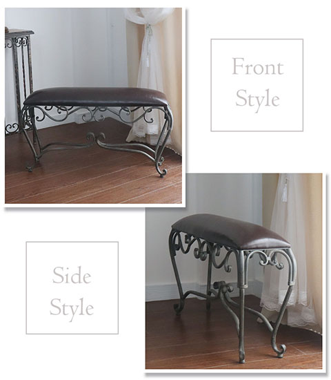 アンティーク調 アイアン製 ロングスツール レザー調 猫脚｜Y-KAGU