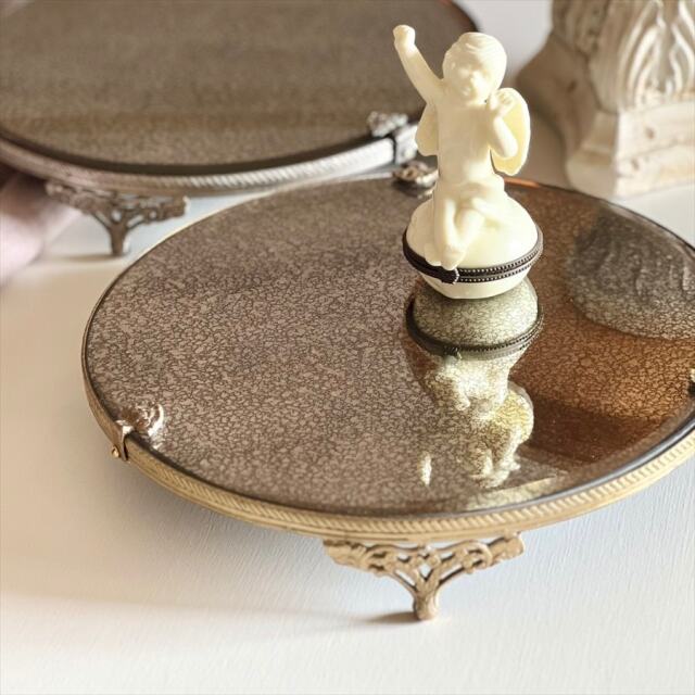 全2色】 真鍮製 アンティーク調 ディスプレイミラートレイ（トレー