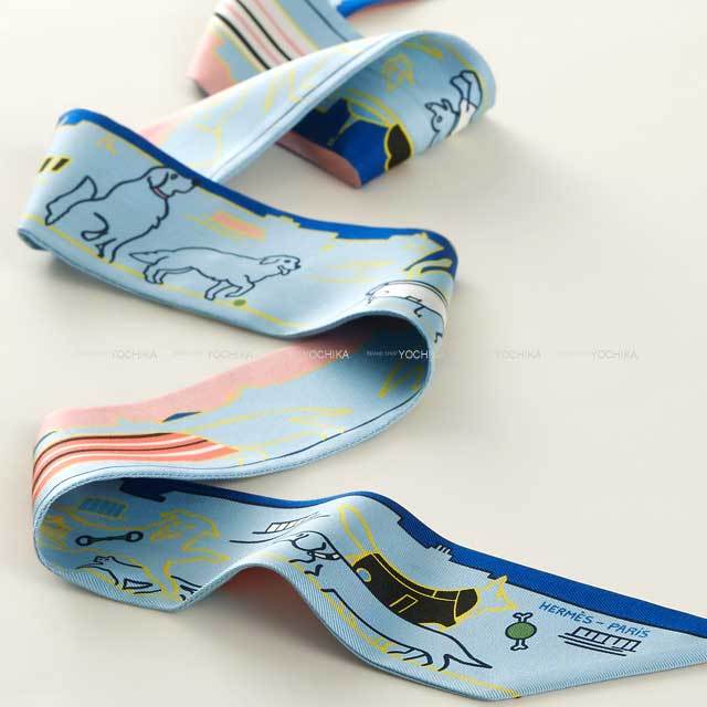HERMES エルメス スカーフ ツイリー パリジャンの犬 ブルーシエル