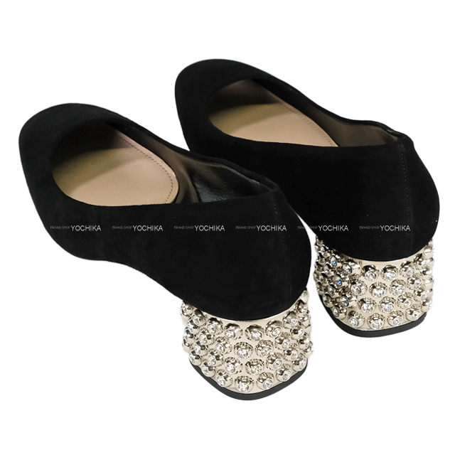 Miu Miu ミュウ ミュウ パンプス ビジュー チャンキーヒール 黒