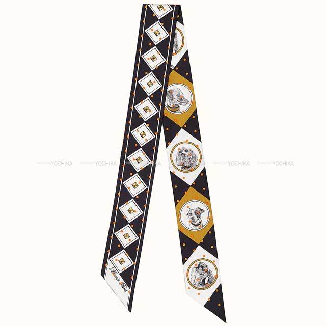 HERMES エルメス スカーフ ツイリー 首輪と犬 プリュムティ ドット 黒