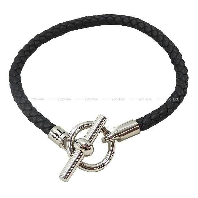 HERMES エルメス ブレスレット レザー グレナンH #T6 黒 (ブラック