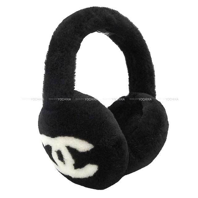 CHANEL シャネル イヤーマフ ファー ココマーク 黒 (ブラック)/白