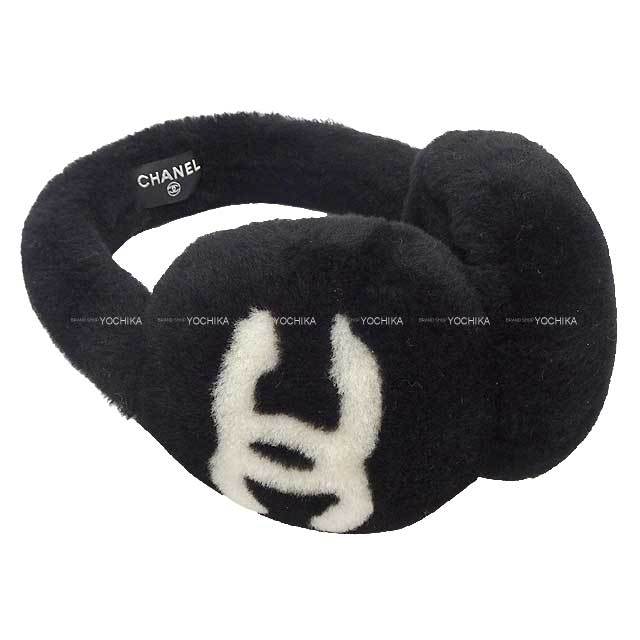 CHANEL シャネル イヤーマフ ファー ココマーク 黒 (ブラック)/白