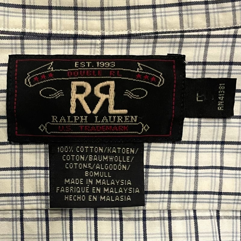 90s RRL RALPH LAUREN 90s L/Sシャツ 三つ星タグ Size L ダブ