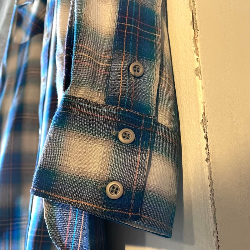 70s PENDLETON L/S ウールシャツ M USA製 オンブレチェック ペン
