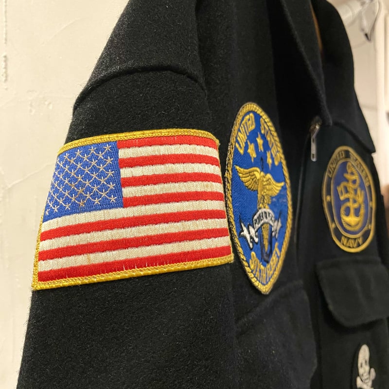 US NAVY 90s ツアージャケット USN ポパイ スカルパッチ 刺繍