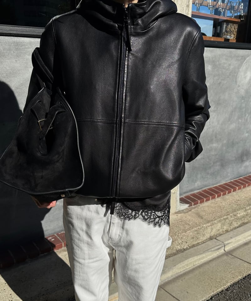 pre-order］hooded leather blouson(black) | ok.soon
